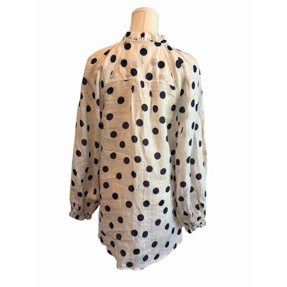 Maeve Anthropologie Linen Shirt Medium Blue Polka Dot Relaxed Button Dow Career - Picture 6 of 13